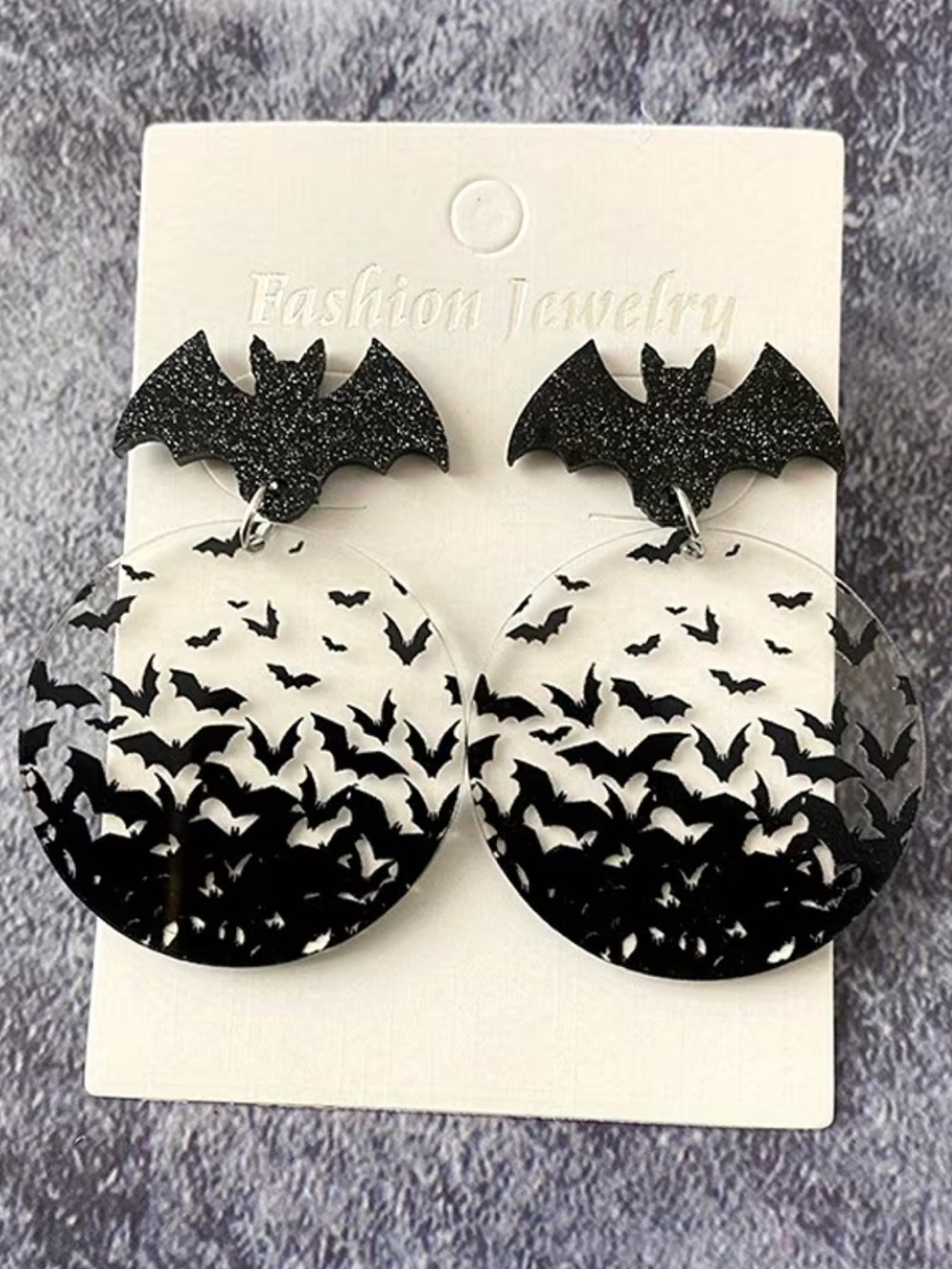 🦇Black Bat and Bat-Swarm Acrylic Drop Earrings - Picture 1 of 5